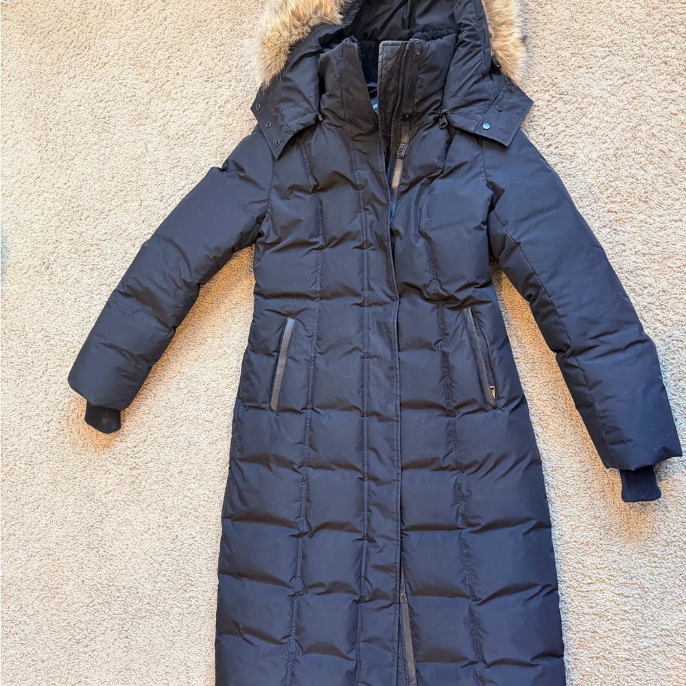 Mackage Black Long Down Parka Coat | Small | Fur-Trim Hood | Luxe Winter Jacket